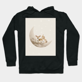 Deer and rabbit sleeping on the moon Hoodie